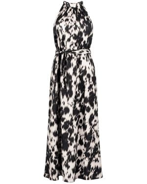 Oh!Zuza Neutrals Echo Satin Viscose Rayon Maxi Dress With Belt - Black