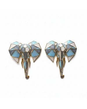 Silver & Elegant Co. Origami Elephant Earrings - Blue
