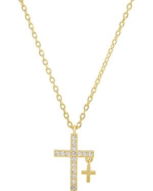 Kylie Harper Diamond Cz Double Cross Pendant Necklace - Metallic