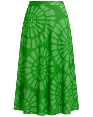 Tantra Spain Sl Midi Skirt With Silk, Geometric Print, Flare, And Elastic Waistband - Green