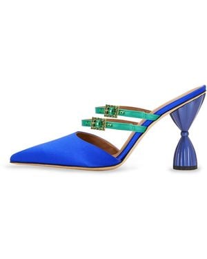 INOLA OJÉN Lolita Pointy Toe Mule With Crystal Buckles - Blue