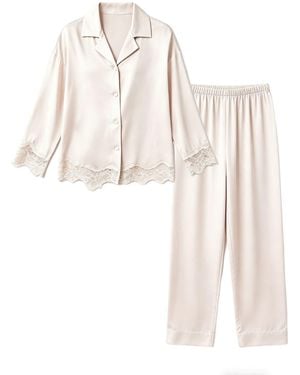 Silkinc Romantic Lace Patchwork Long Pyjamas - White