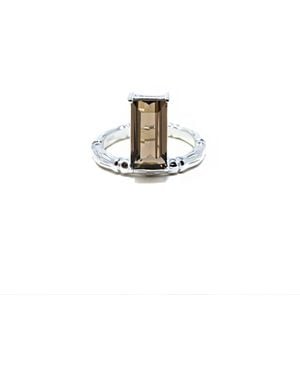 NASI SILVER Floating Bamboo Baguette Gemstone Ring- Smokey Quartz - White