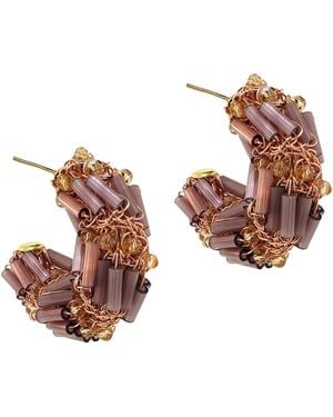 Lavish by Tricia Milaneze Rose Breeze Mix Helix Mini Hoop Handmade Crochet Earrings - Brown