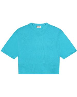 Loop Cashmere Ribbed Detail Lofty Cashmere T-Shirt - Blue