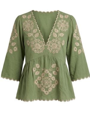 Raffya Aubrey V-Neck Embroidered Blouse - Green