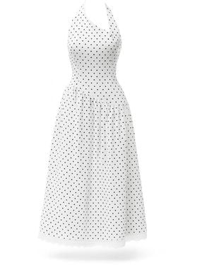 Modista Thirty-One Ivory Polka Dot Asymmetric Waist Halter Neck Midi Dress With Lace Trim - White