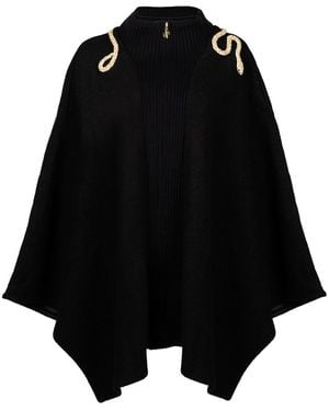 Laines London Laines Couture Wool Blend Zip Cape With Embellished Crystal Wrap Snake - Black