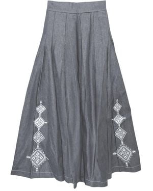 L2R THE LABEL Embellished Emberloom Denim Maxi Skirt - Gray