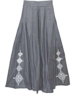 L2R THE LABEL Embellished Emberloom Denim Maxi Skirt - Gray