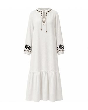 Exquise Neutrals Birke Tie Neck Long Sleeve Midi Dress - White