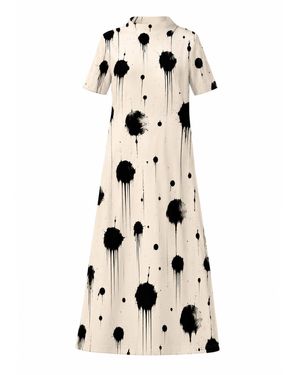 Julia Allert Neutrals Ivory Polka Dot Print Fluid A-Line Dress – Capsule Edition - Natural