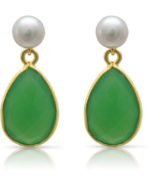 Pearls of the Orient Online Clara Cultured Freshwater Pearl & Onyx Chrysophase Drop Earrings - Green