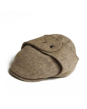 Dasmarca Hats Neutrals Logan Heather Tweed Wool Checks Italian Cap With Earflaps Trapper - Red