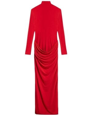 Nocturne High-Neck Ruched Maxi Dress - Red