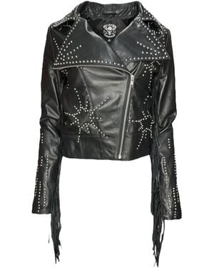 Any Old Iron Studded Starburst Leather Jacket - Black