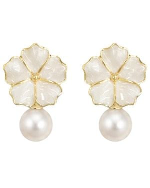 Agora Jewellery Bavella Mini Round Pearl Earrings - White