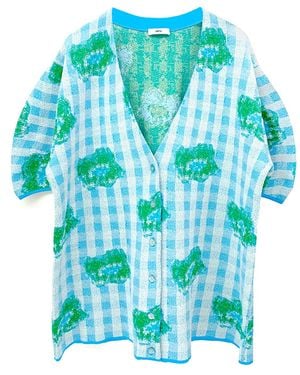 Arto. Summer Floral Daisy Linen-Like Cotton Knit Top - Blue