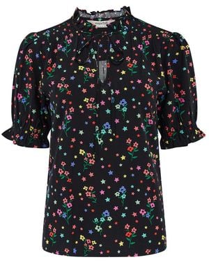 Sugarhill Virginia Shirred Top Sprigs - Black