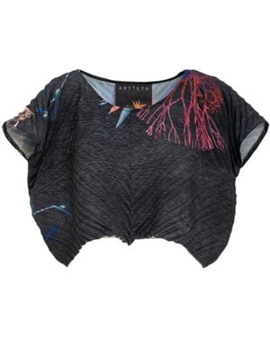 ARTISTA Beauty Pleated Cropped Blouse - Black