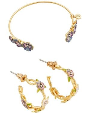 Fable England Wildflower Hoop Earrings & Pansy Pearl Bangle Set - Metallic