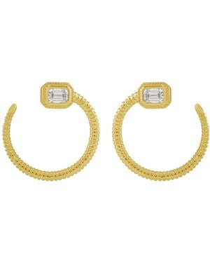 Artisan 14K Emerald Cut Diamond Textured Stud Earrings - Metallic
