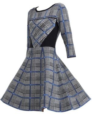 Smart and Joy Fit-And-Flare Tartan Knit Dress - Blue