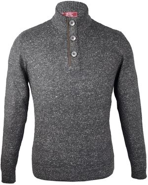 DAVID WEJ Jayden Button Neck Elbow Patch Jumper - Grey