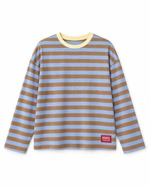Mind Traveler Striped Núria Long Sleeve Top With Contrast Neck - Blue