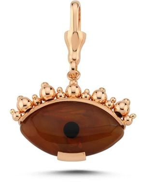 Ecce | Artisan Diamonds 14K Solid Eye See You With Ball Eyelash Charm - Brown