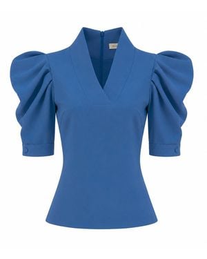 Julia Allert V-Neck Puff Sleeve Top - Blue