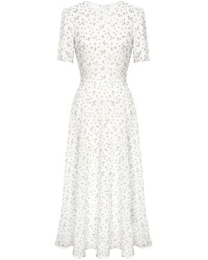 POST MERIDIEM Light- Short Sleeve Floral Midi Dress - White
