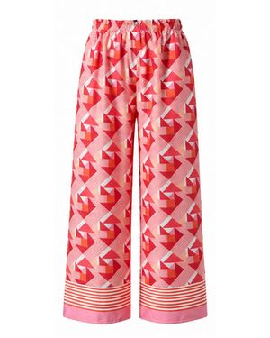 LOVEIST STORE Coral Geometric Linen-Feel Wide Leg Trousers - Red