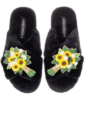 Laines London Classic Laines Slippers With Bouquet Brooches - Blue