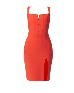 Sour Figs Square-Neck Button-Down Cocktail Dress - Red