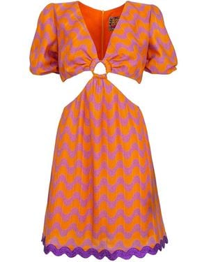 Lalipop Design Wave Pattern Knit Mini Dress With Cut-out Details - Orange