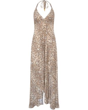 Sophia Alexia Neutrals Leopard Sands Silk Ibiza Dress - Natural