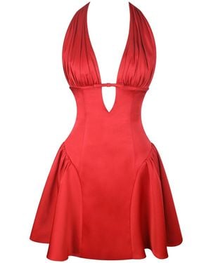 Miss Circle New York Peyton Ruby Plunging Halter Keyhole Mini Dress - Red