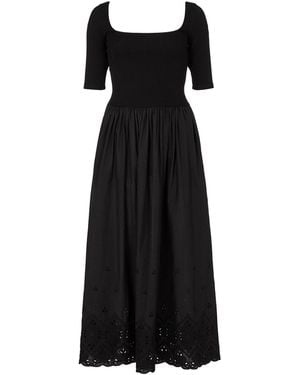 Lily and Lionel Sydney Short Sleeve Jersey Bodice Embroidered Midi Dress - Black