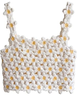 Ana Chic Daisy Chain Handmade Crochet Crop Top - White