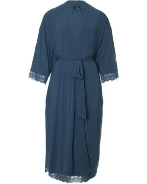 Pretty You London Bamboo Lace Kimono Robe - Blue