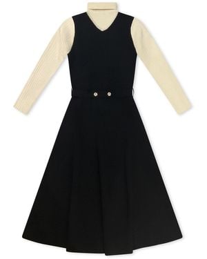 Roch Perel Neutrals And Ivory Contrast Knitted Dress - Black