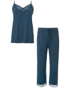 Pretty You London Bamboo Lace Cami Cropped Trouser Set - Blue