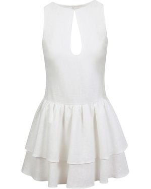 House of Ika Keyhole Tiered Linen Mini Dress - White