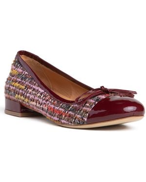 Beautiisoles by Robyn Shreiber Made in Italy Beatrice Burgundy Linen & Patent Leather Ballerina - Red
