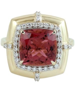 Artisan Cushion Cut Tourmaline & Diamond Halo Ring - Red