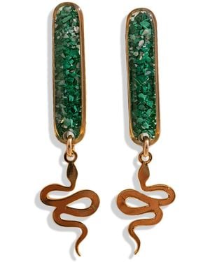 Kate Koel Malachite Snake Earrings Drops Statement Emerald Hues - Green