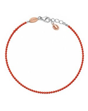 Unaloe Natural Coral Bracelet With Small Round Beads And Sterling Clasp - Red