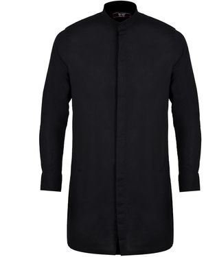 DAVID WEJ Hugo Linen Mandarin Collar Tunic Shirt - Black