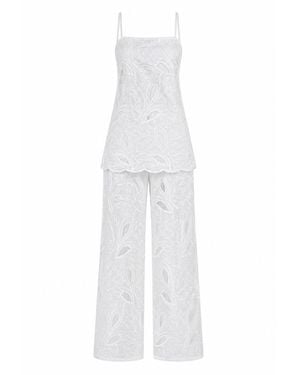 Curated Row Beatrice Embroidered Lace Camisole & Pants Set - White